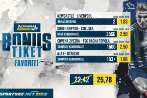 AdmiralBet i Sportske bonus tiket - Igrajte na favorite za kvotu 25,78!